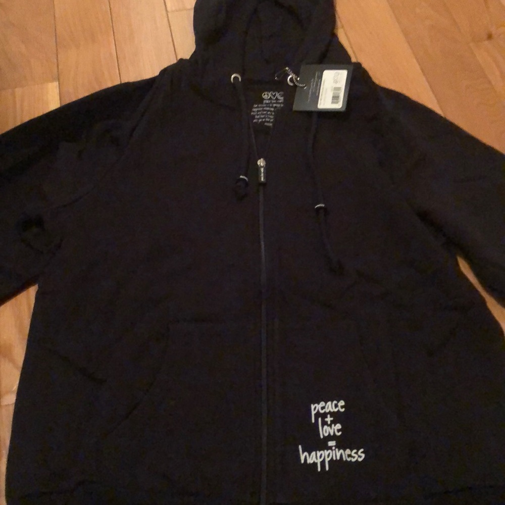 Black zip up hooded sweatshirt